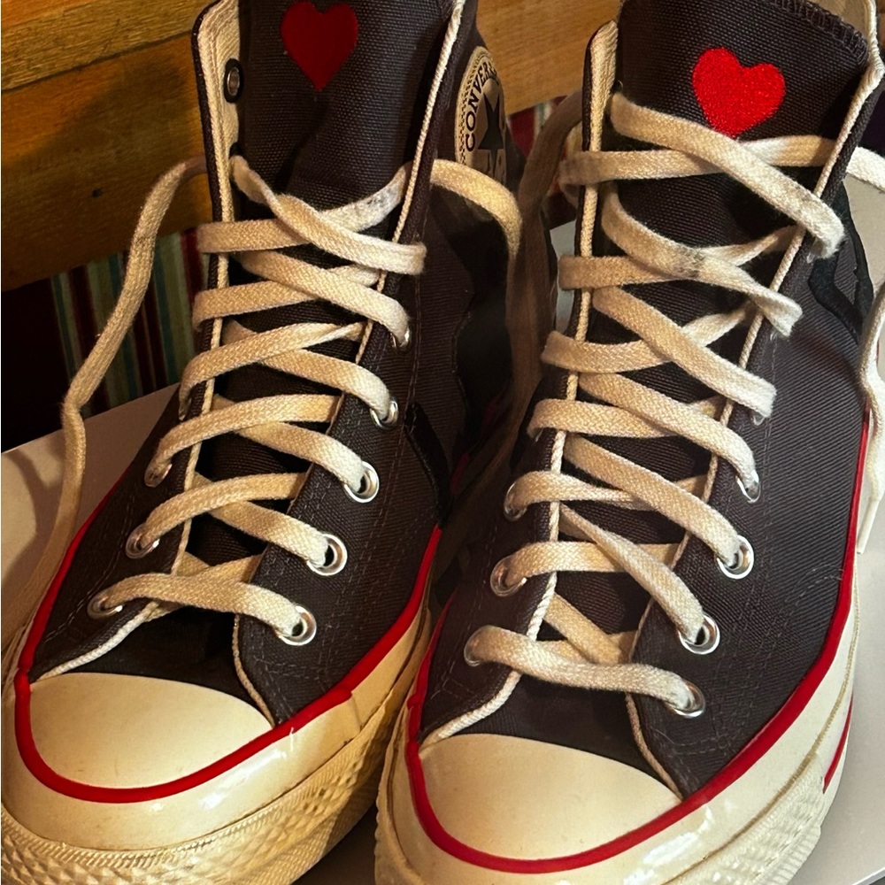 Converse High-Top Sneakers - Gray with Red and Black Details - Picture 3 of 7